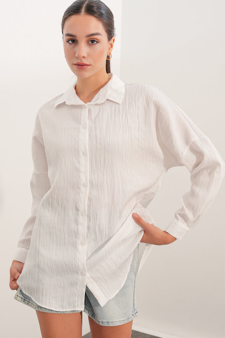 Bigdart Chemise oversize rayée à détails en sequins 20411 - Blanc