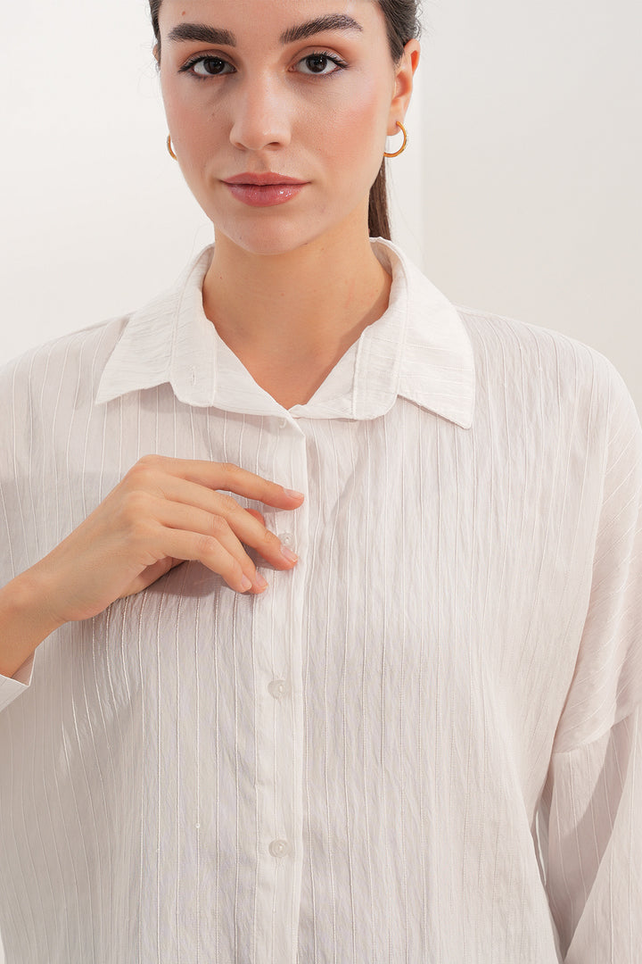 Bigdart Chemise oversize rayée à détails en sequins 20411 - Blanc