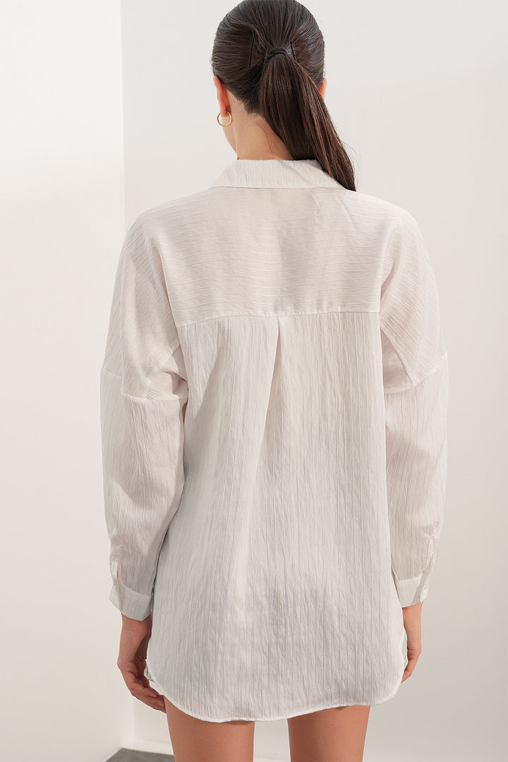 Bigdart Chemise oversize rayée à détails en sequins 20411 - Blanc