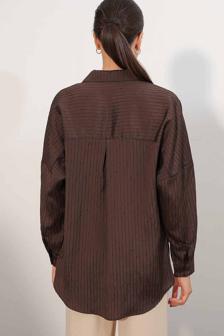 Bigdart Chemise oversize rayée à détails en sequins 20411 - Marron