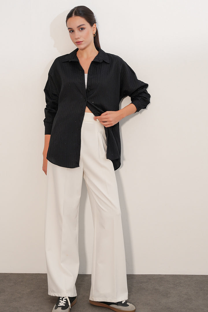 Bigdart Chemise oversize rayée à détails en sequins 20411 - Noir