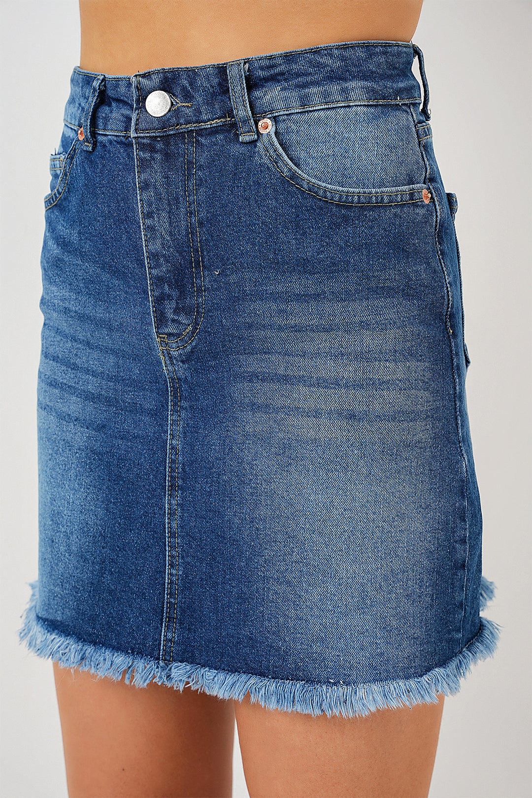 Bigdart Jupe en jean mini à franges pour femme 8051 - Bleu marine