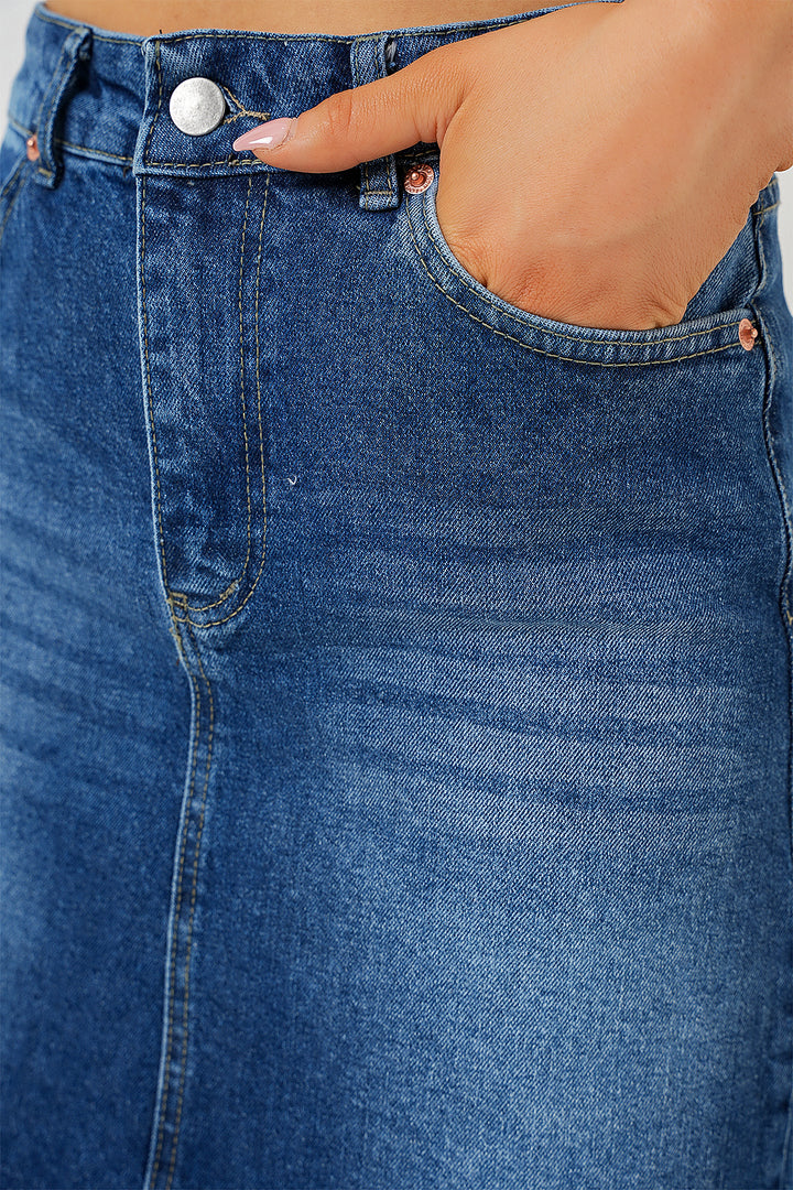 Bigdart Jupe en jean mini à franges pour femme 8051 - Bleu marine