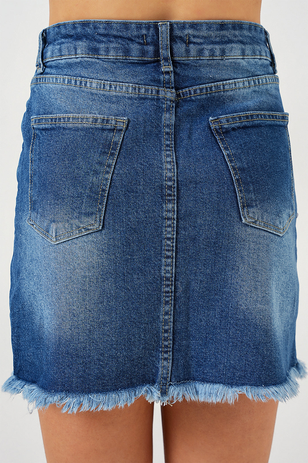 Bigdart Jupe en jean mini à franges pour femme 8051 - Bleu marine