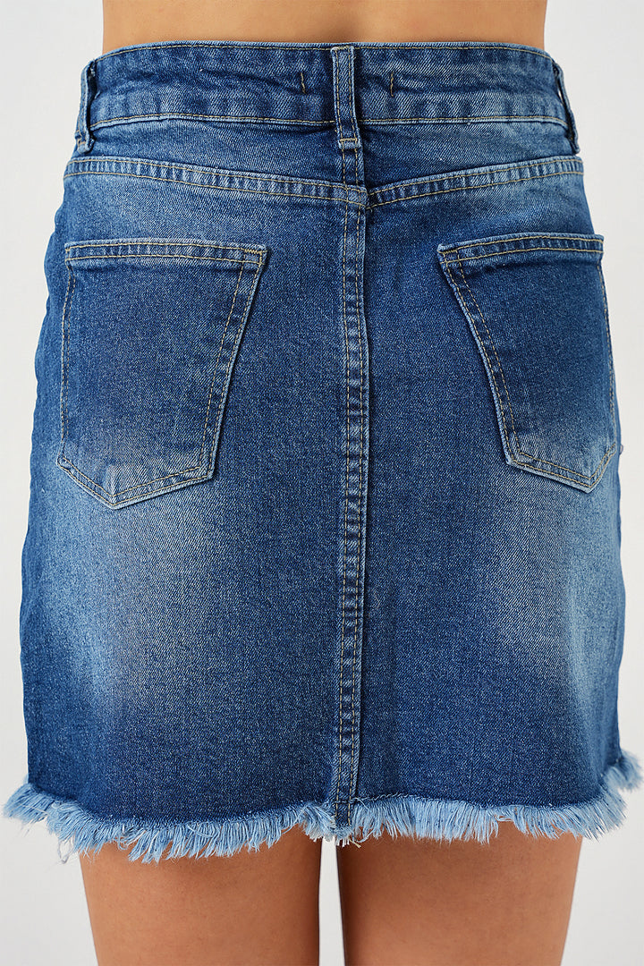 Bigdart Jupe en jean mini à franges pour femme 8051 - Bleu marine