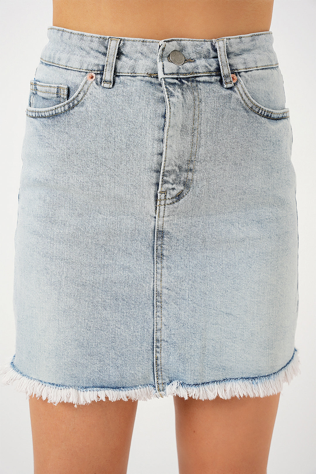 Bigdart Jupe en jean mini à franges pour femme 8051 - Bleu