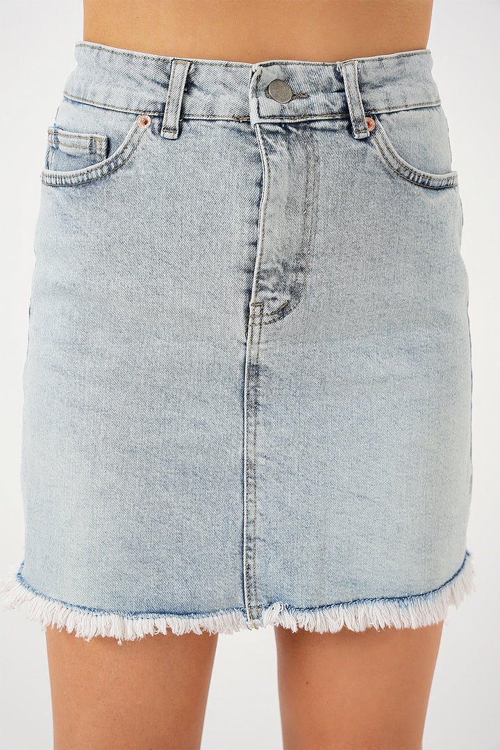 Bigdart Jupe en jean mini à franges pour femme 8051 - Bleu