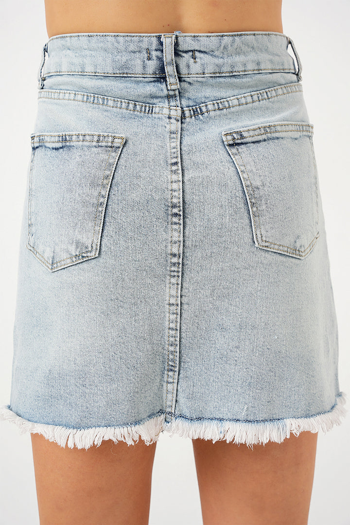 Bigdart Jupe en jean mini à franges pour femme 8051 - Bleu