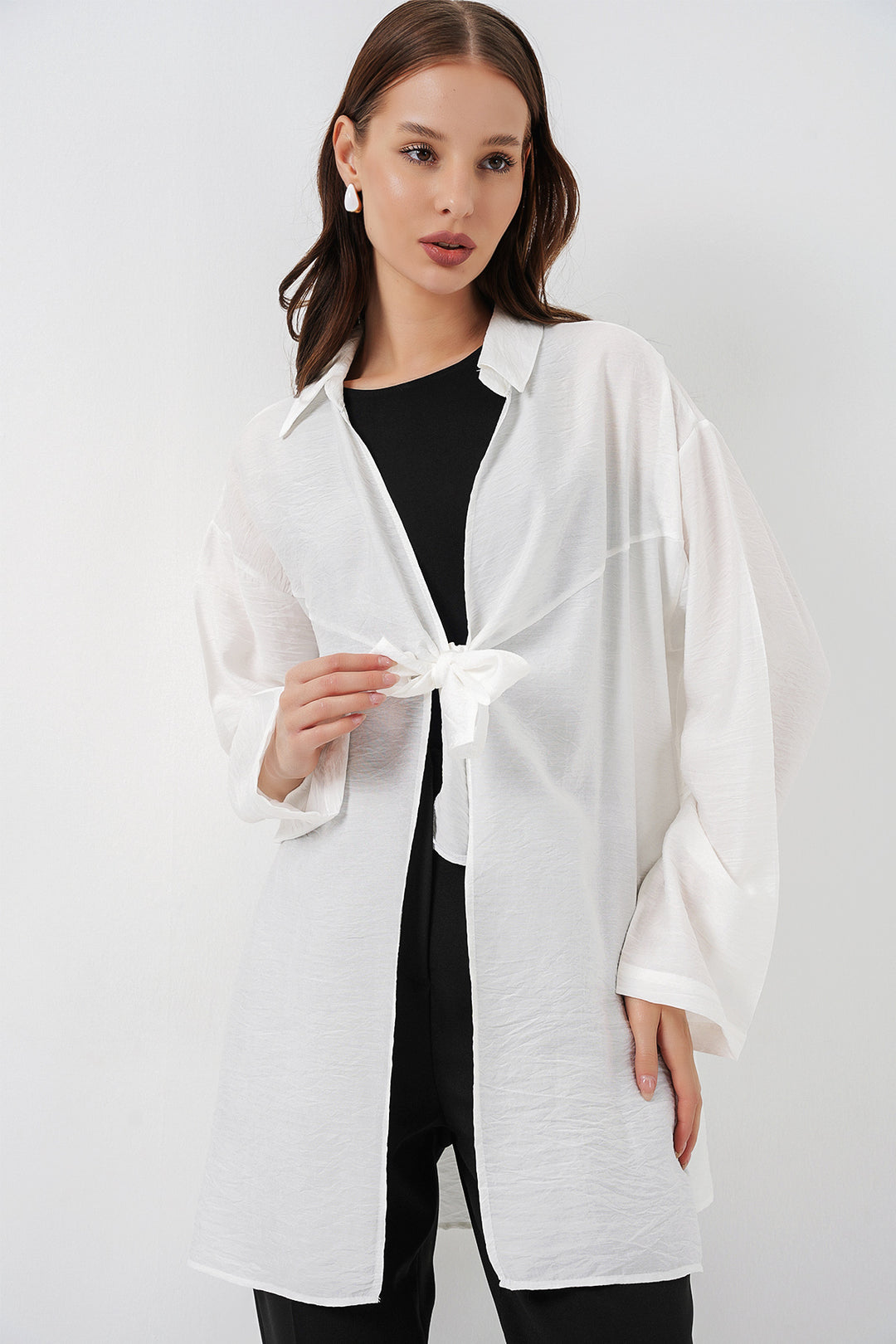 Bigdart Kimono ample à lacets femme 5981 - Blanc