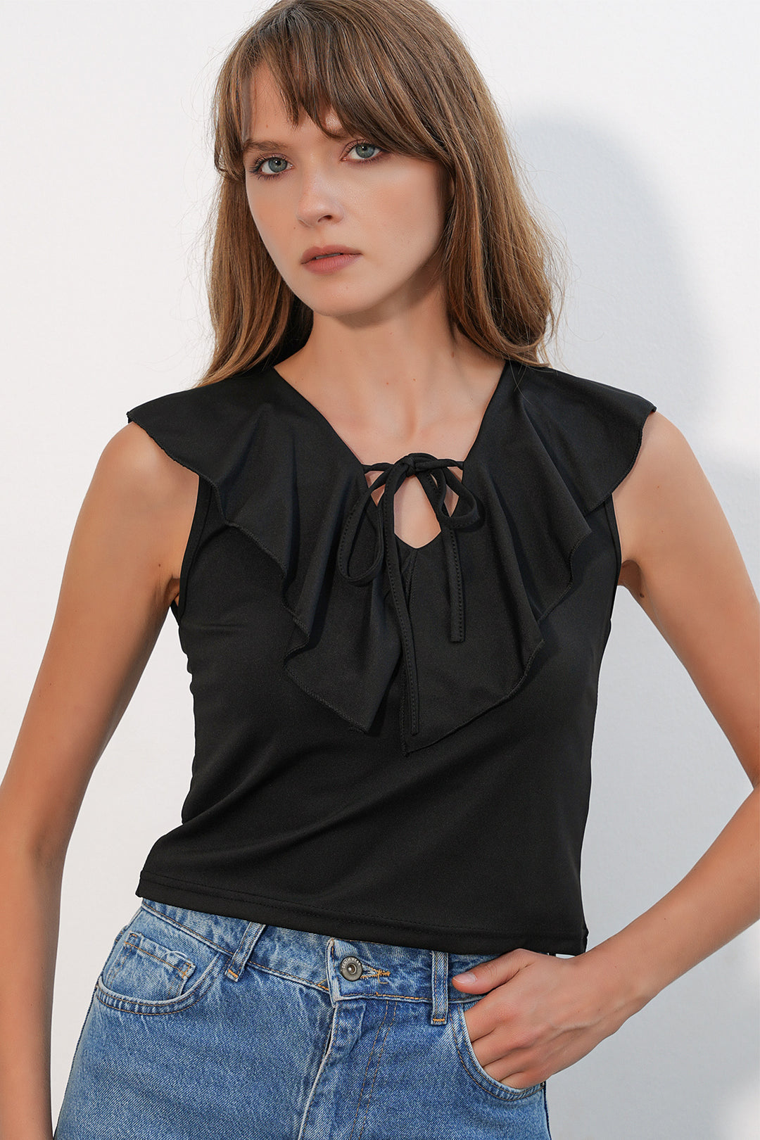 Bigdart Chemisier court à manches zéro 4003 pour femme - Noir
