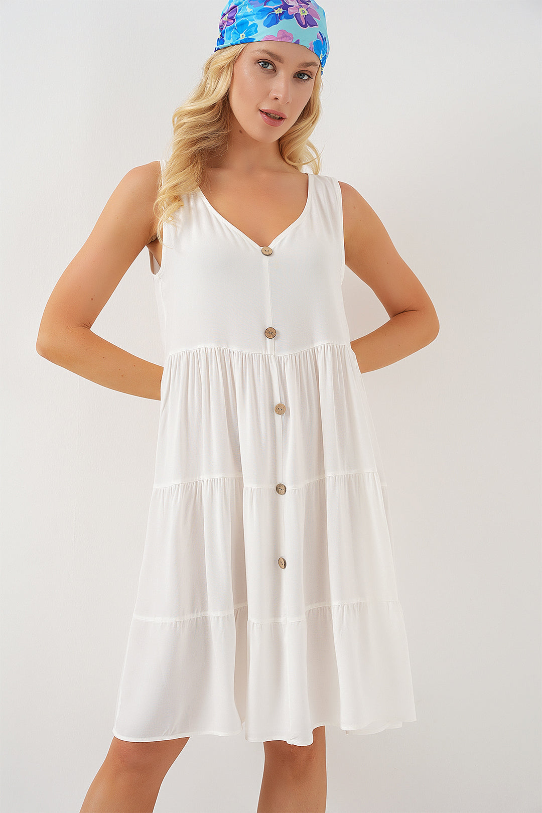 Bigdart Robe courte à boutons sans manches pour femmes 2571 - Blanc