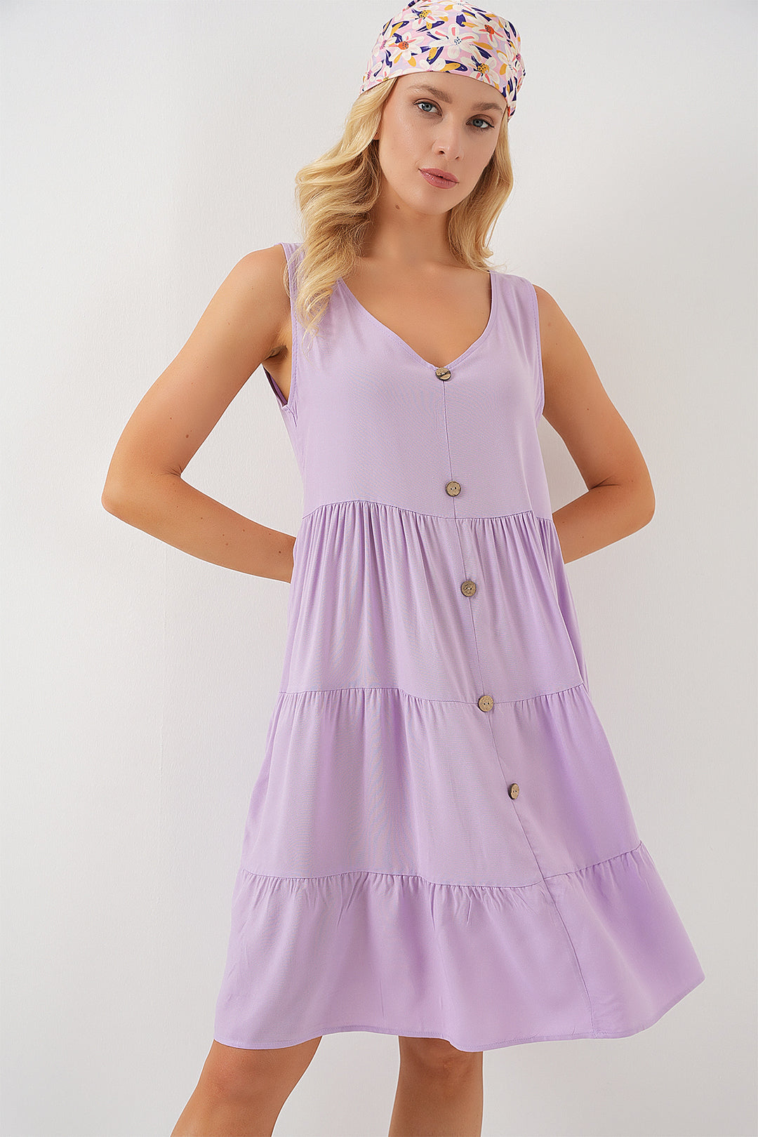 Bigdart Robe courte à boutons sans manches pour femme 2571 - Lilas