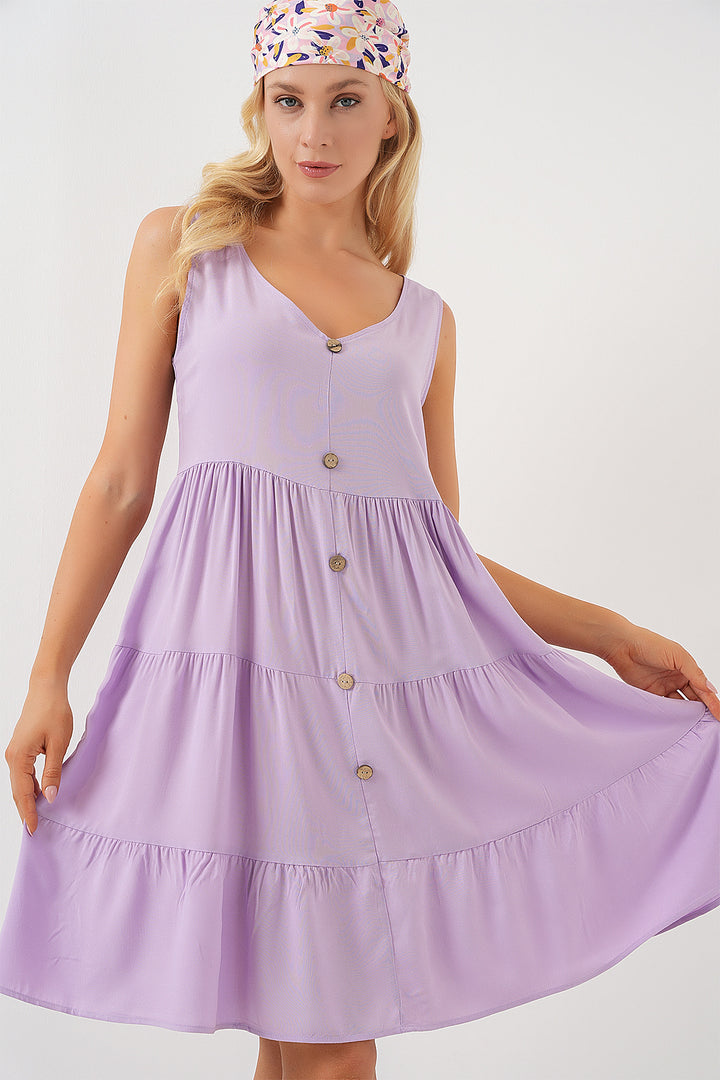 Bigdart Robe courte à boutons sans manches pour femme 2571 - Lilas
