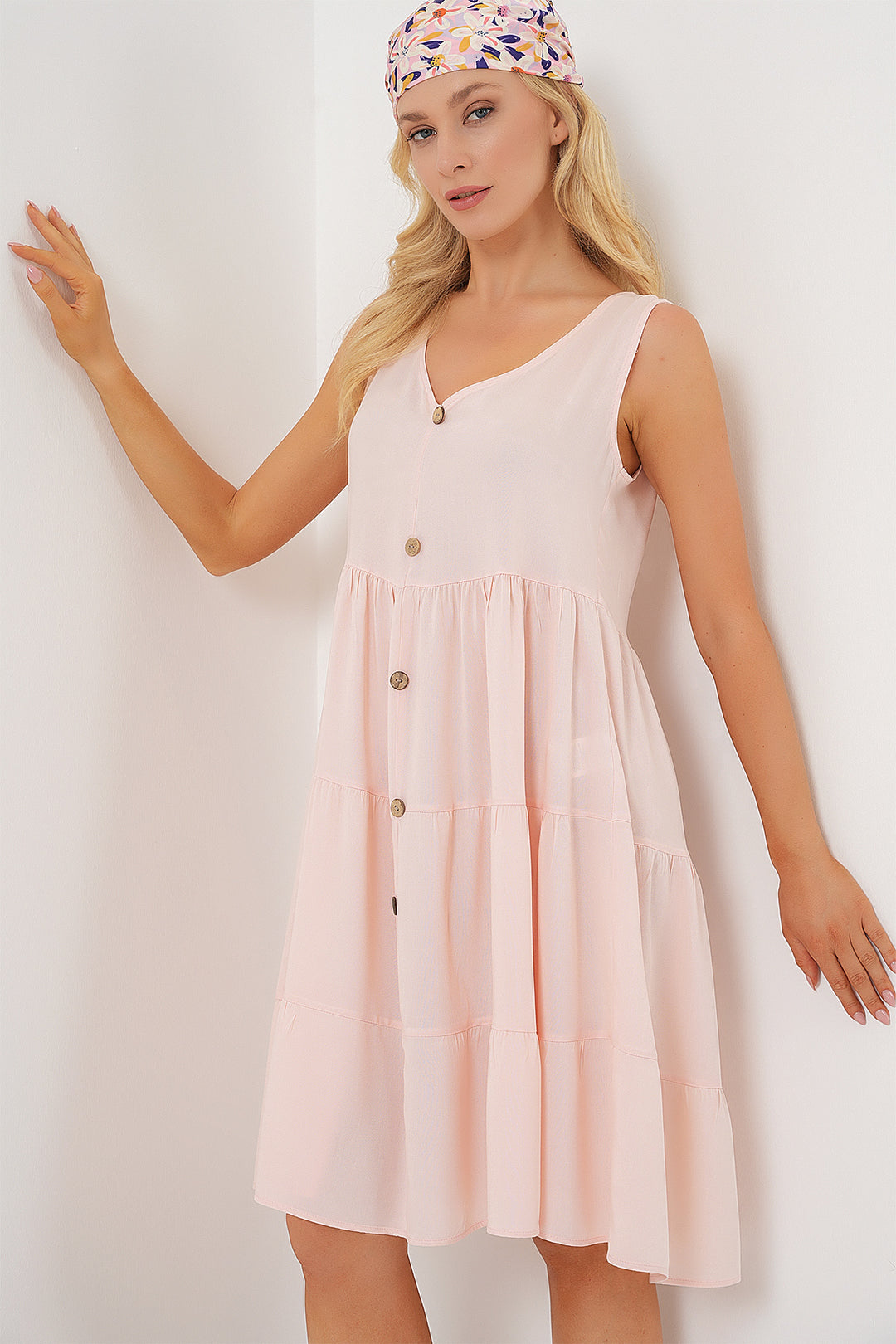 Bigdart Robe courte à boutons sans manches pour femmes 2571 - Poudre