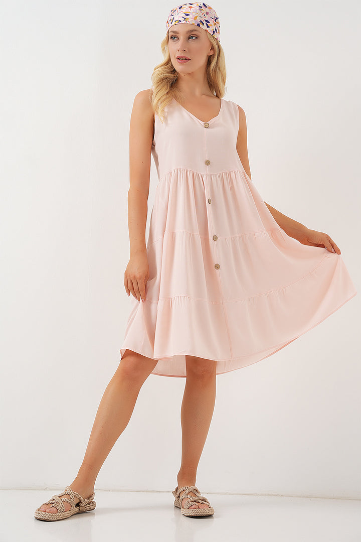 Bigdart Robe courte à boutons sans manches pour femmes 2571 - Poudre