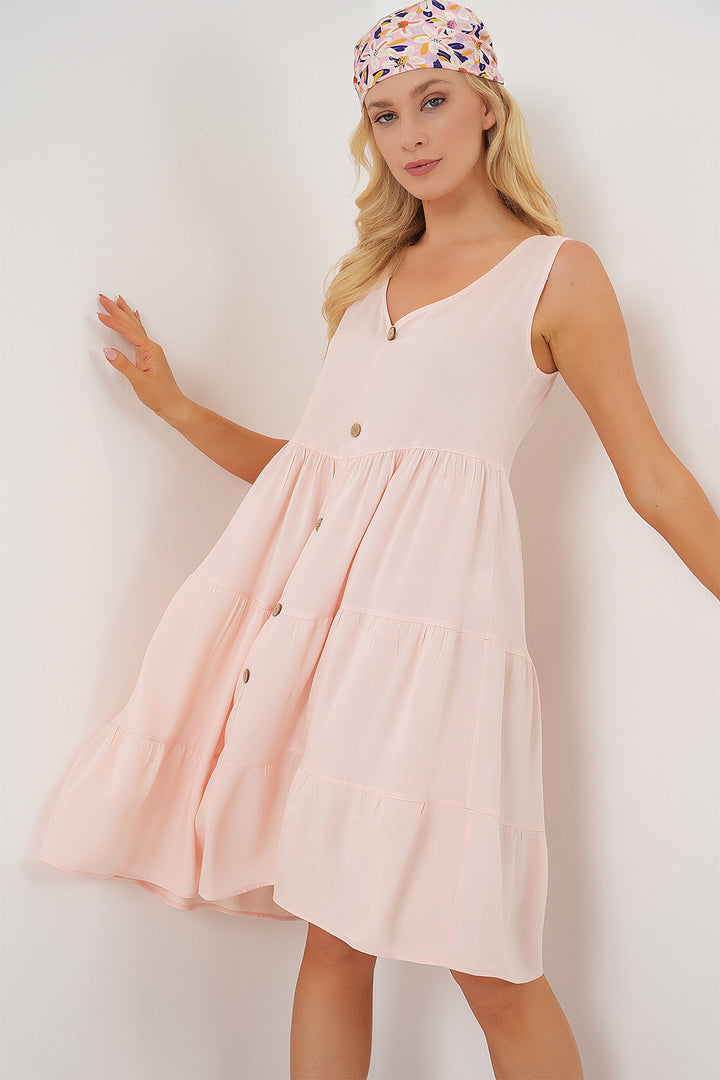 Bigdart Robe courte à boutons sans manches pour femmes 2571 - Poudre