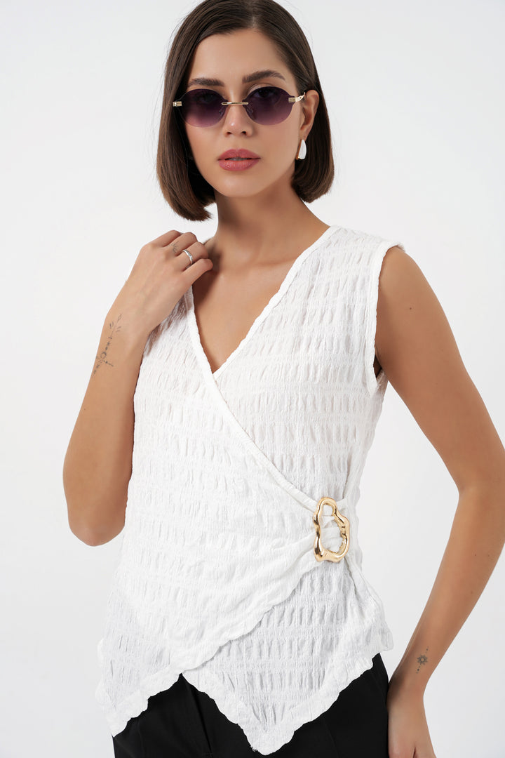 Bigdart Blouse tricotée sans manches pour femmes 988 - Blanc