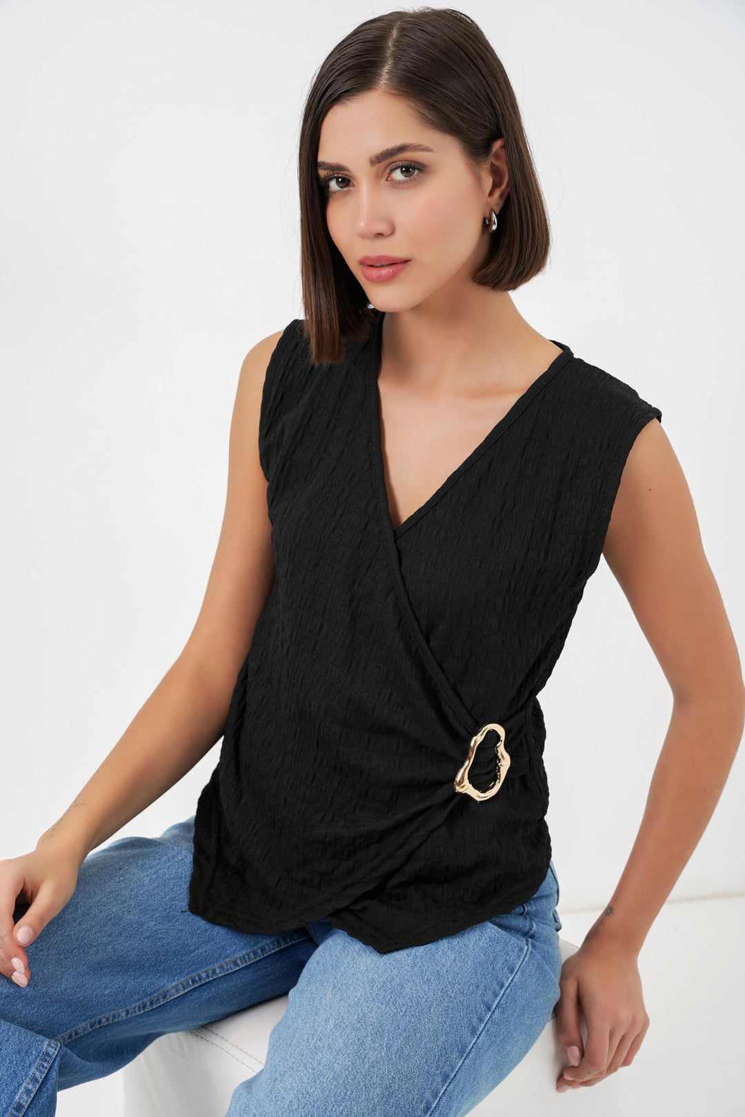 Bigdart Blouse tricotée sans manches pour femmes 988 - Noir