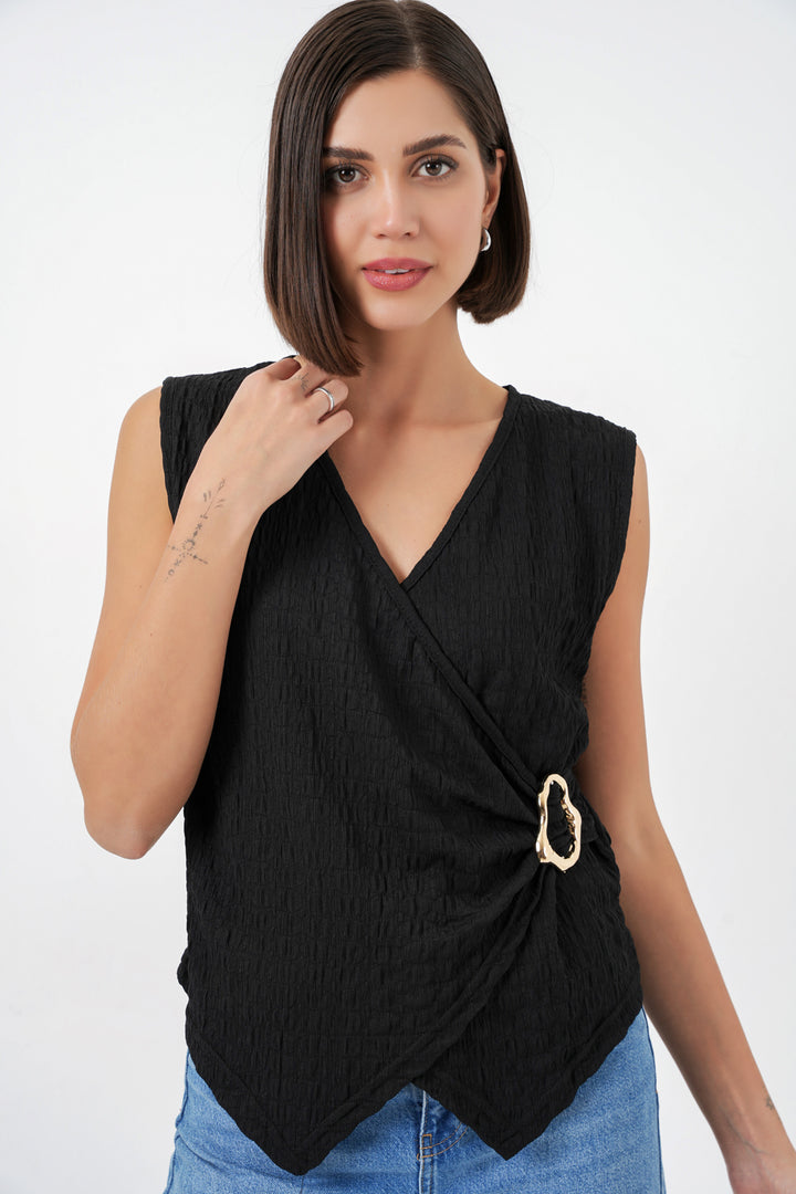 Bigdart Blouse tricotée sans manches pour femmes 988 - Noir