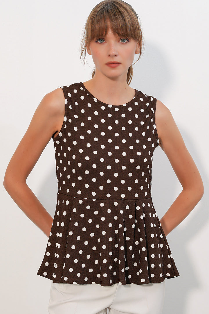 Bigdart Blouse à pois sans manches pour femme 40021 - Marron