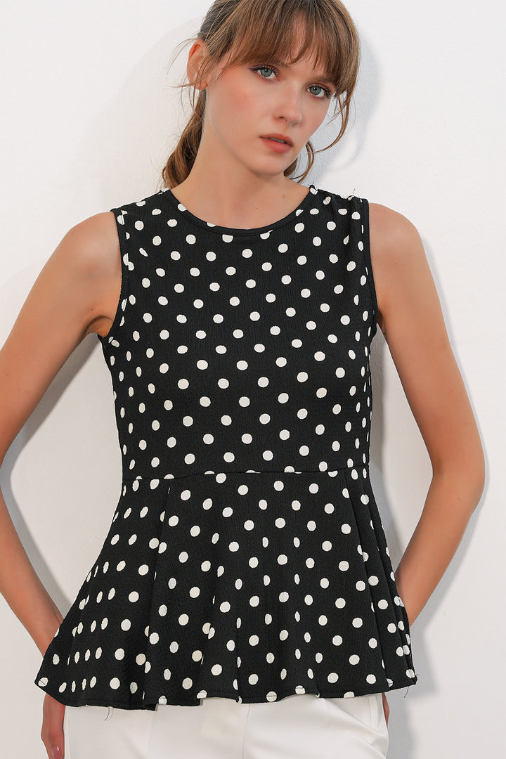 Bigdart Blouse à pois sans manches pour femme 40021 - Noir