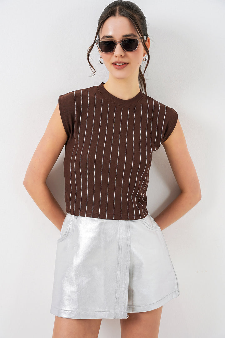 Bigdart Blouse sans manches avec pierres 931 - Marron