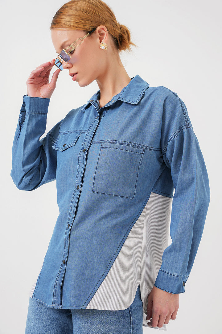 Bigdart Chemisier en Jean Femme Détail Dos 20305 - Bleu