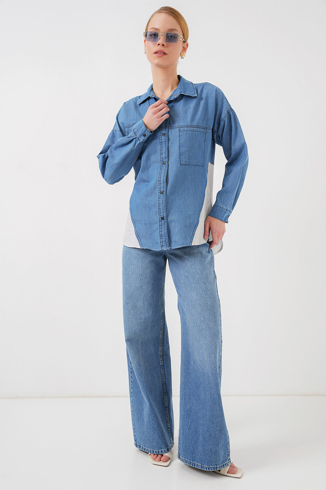 Bigdart Chemisier en Jean Femme Détail Dos 20305 - Bleu