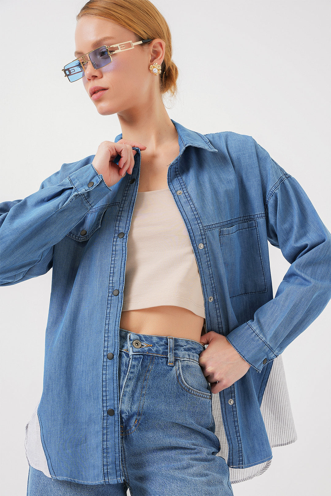 Bigdart Chemisier en Jean Femme Détail Dos 20305 - Bleu