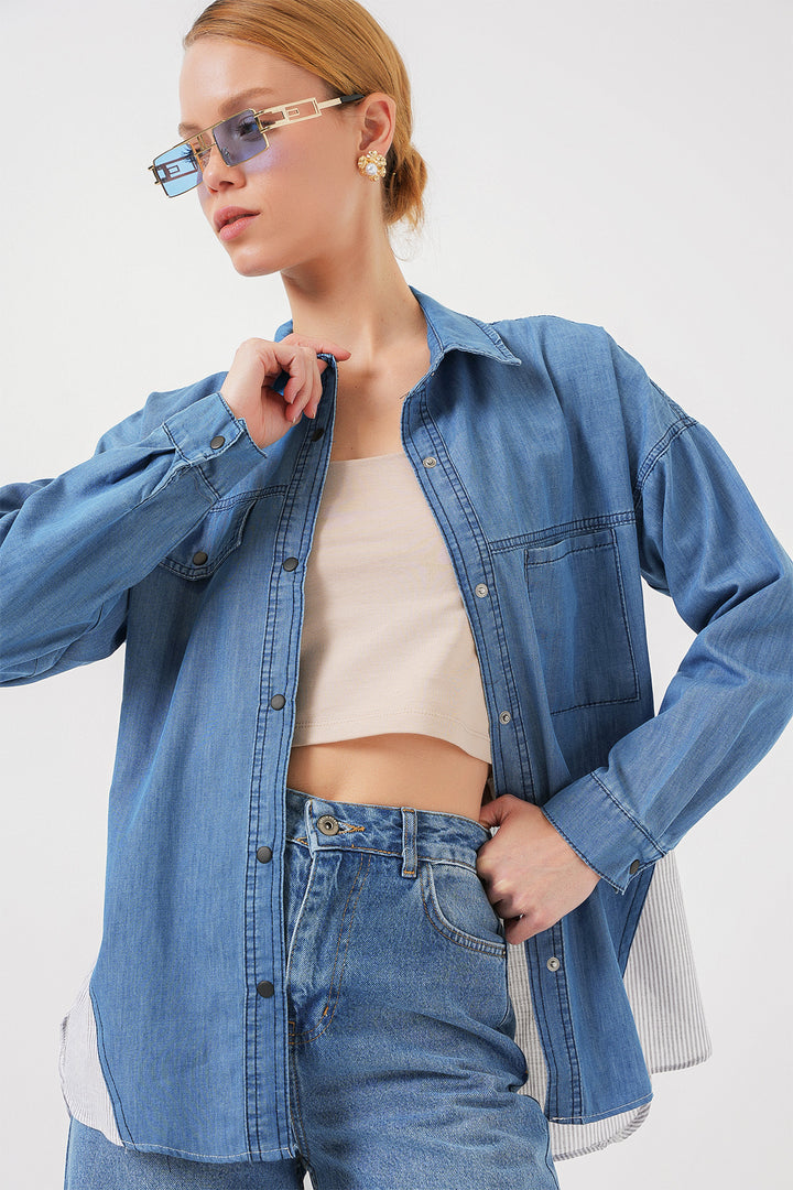 Bigdart Chemisier en Jean Femme Détail Dos 20305 - Bleu