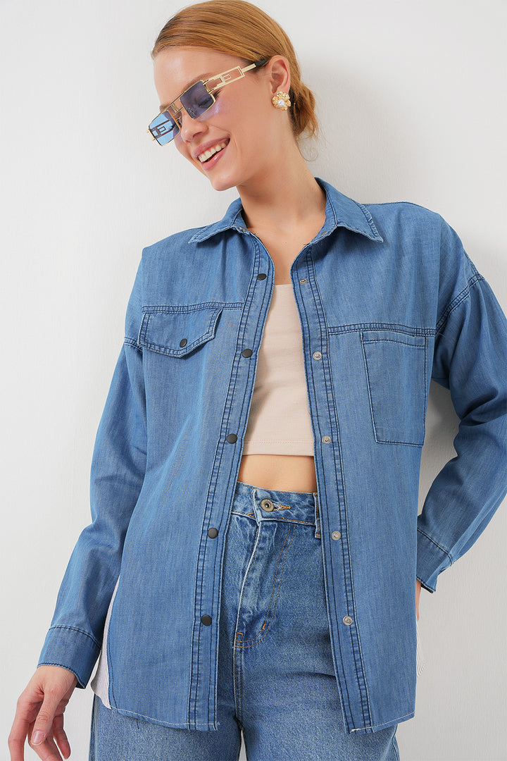 Bigdart Chemisier en Jean Femme Détail Dos 20305 - Bleu