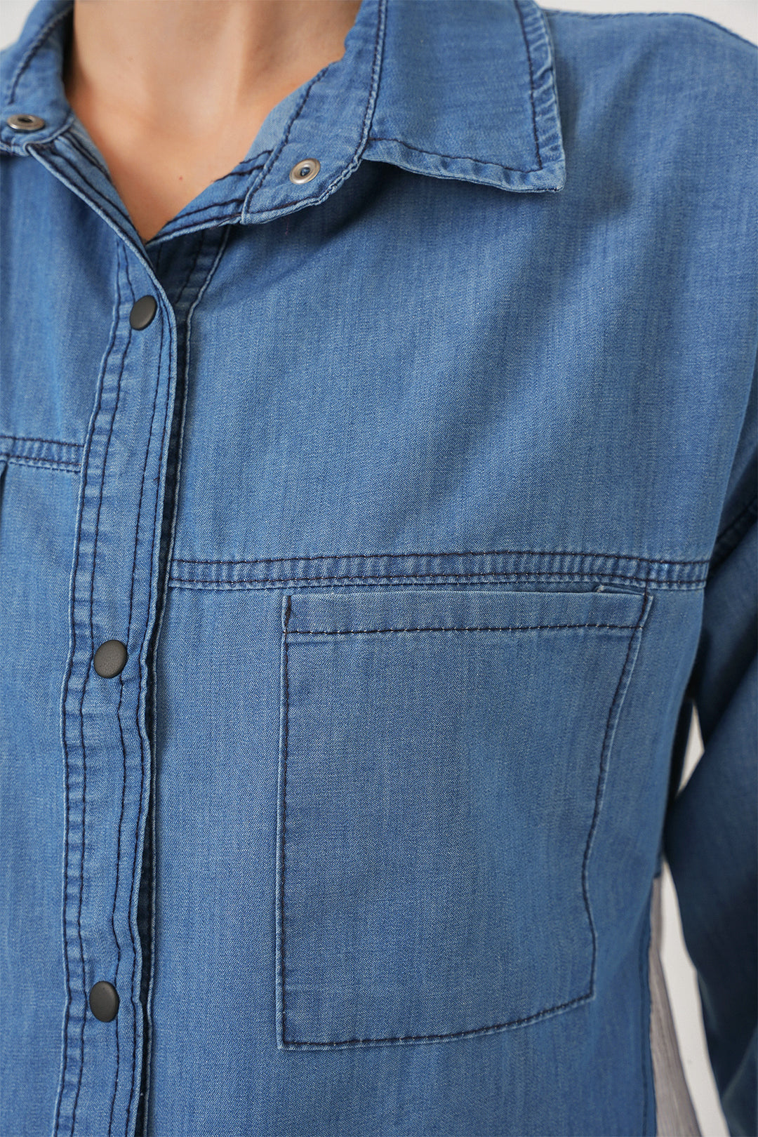 Bigdart Chemisier en Jean Femme Détail Dos 20305 - Bleu