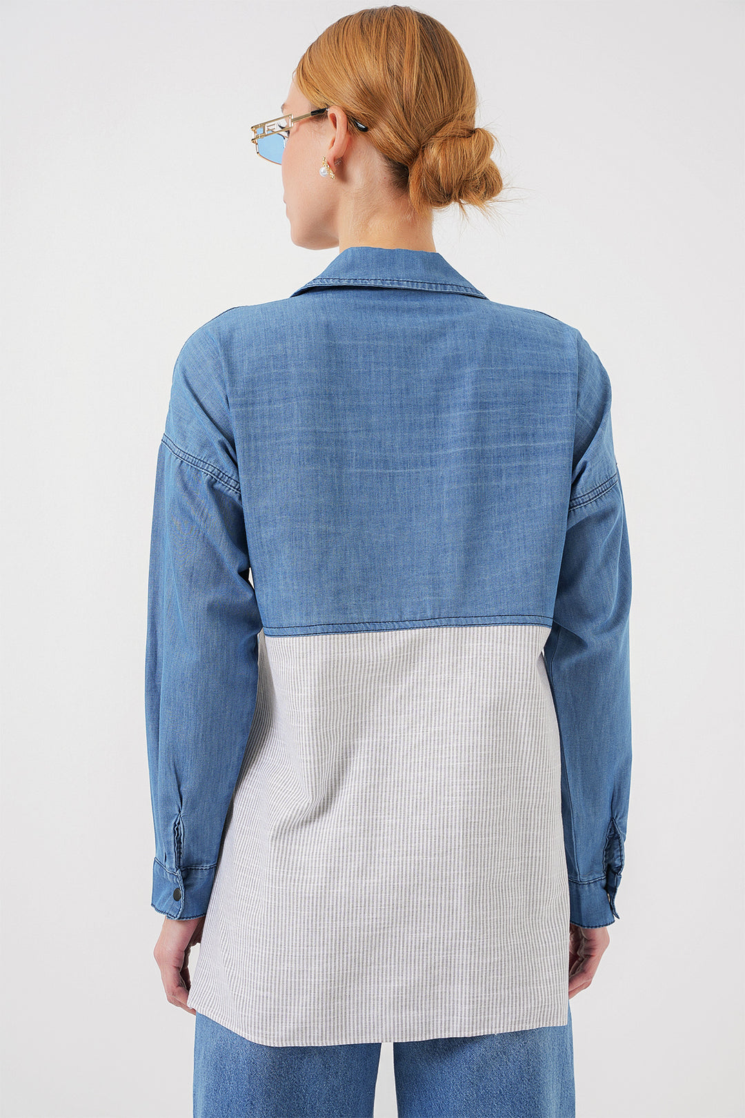 Bigdart Chemisier en Jean Femme Détail Dos 20305 - Bleu