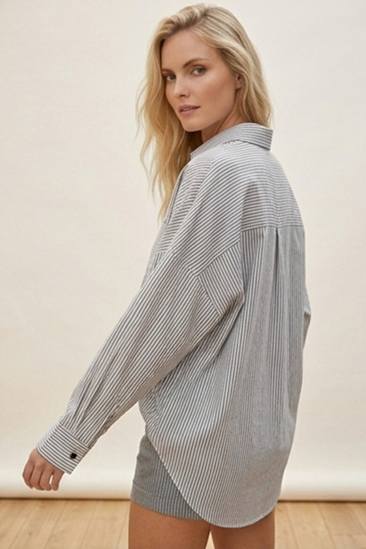 Bigdart Chemise Basique Longue Oversize Rayée Noir et Blanc 3900 - f. Noir