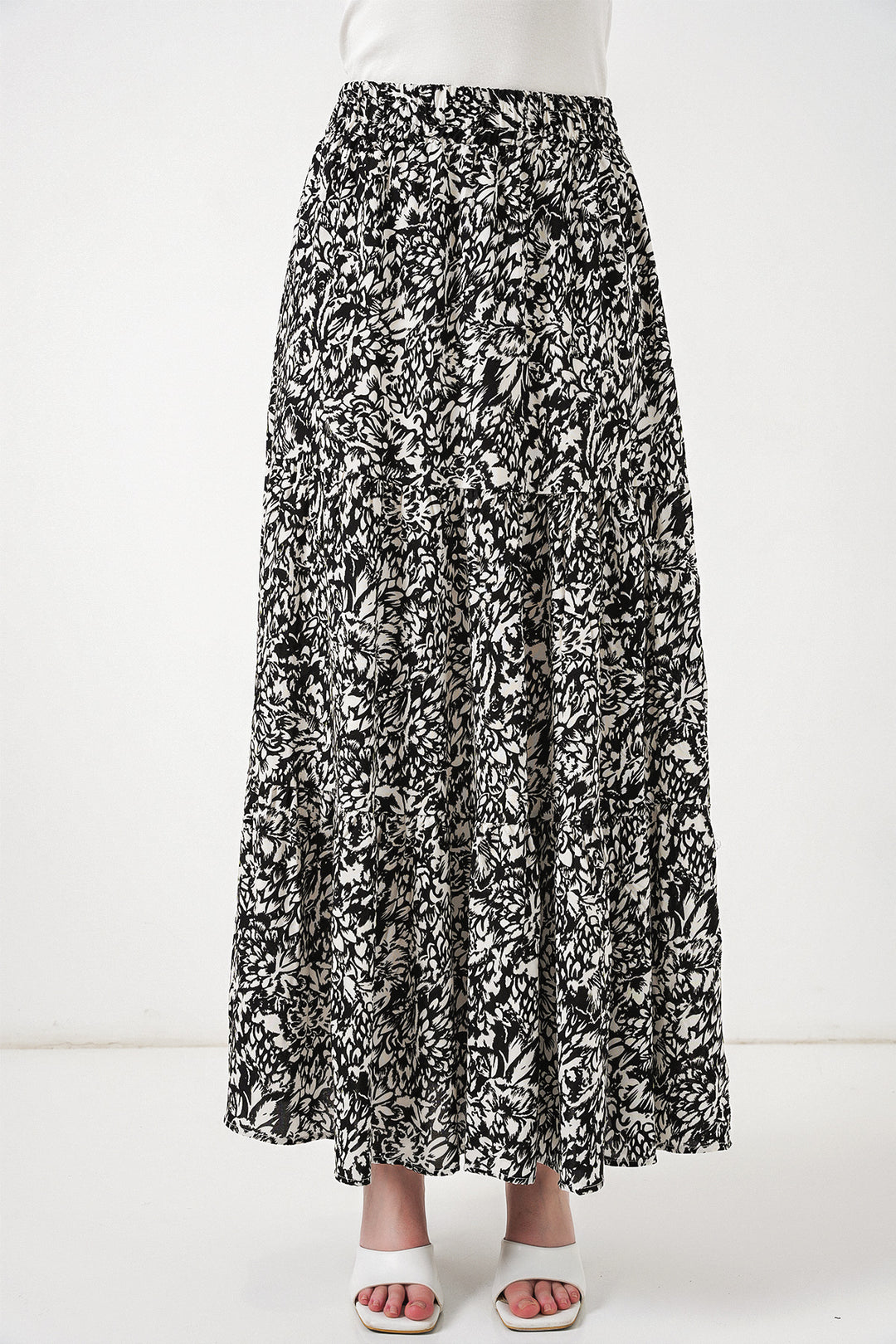 Bigdart Jupe longue en viscose à motifs noir et blanc pour femme 1898