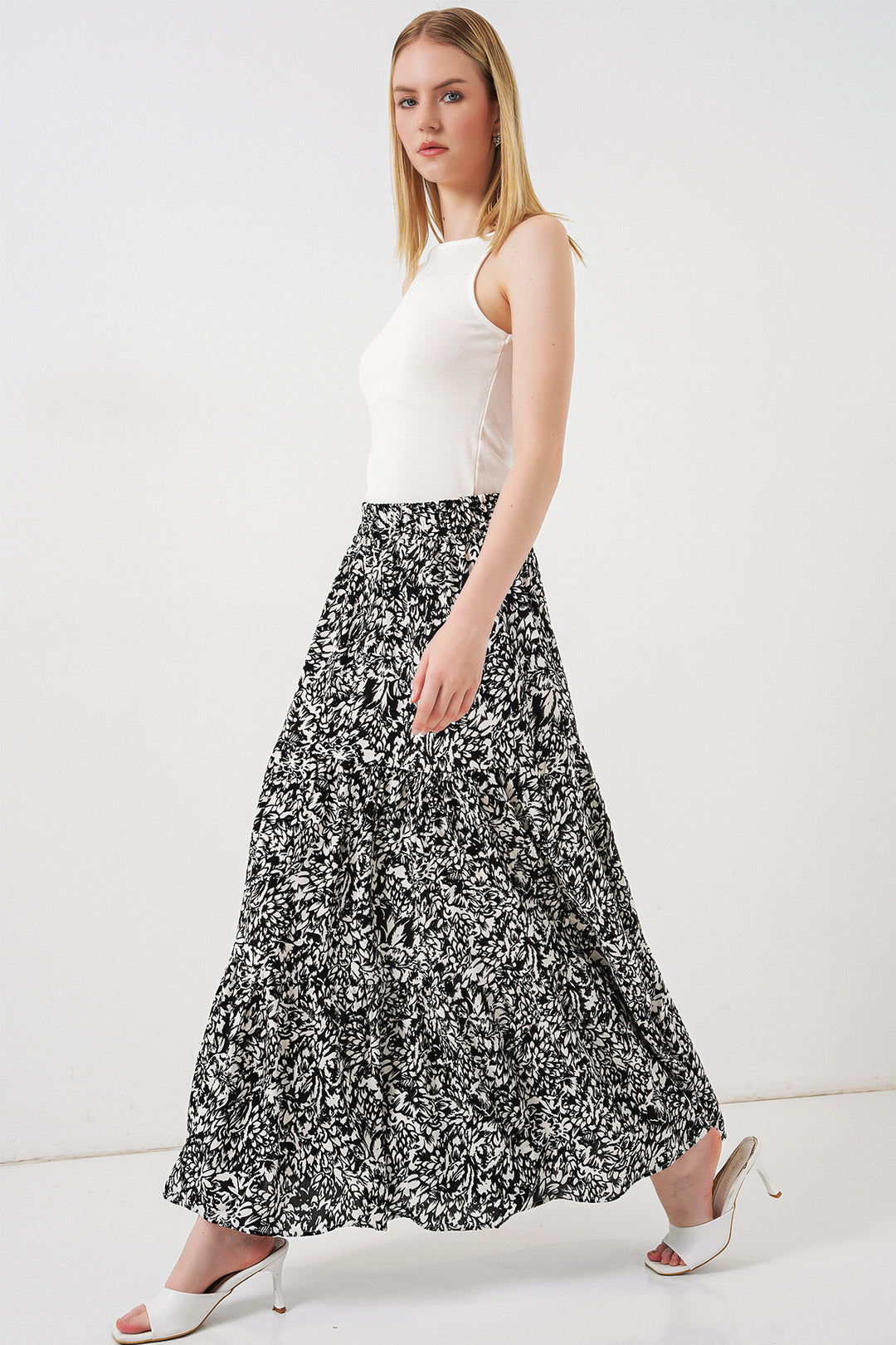 Bigdart Jupe longue en viscose à motifs noir et blanc pour femme 1898