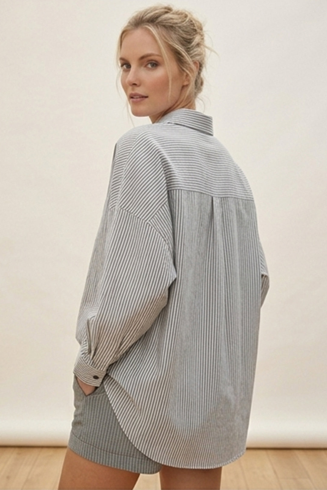 Bigdart Chemise oversize rayée en viscose noire et blanche pour femme 3900 - y.Bleu marine