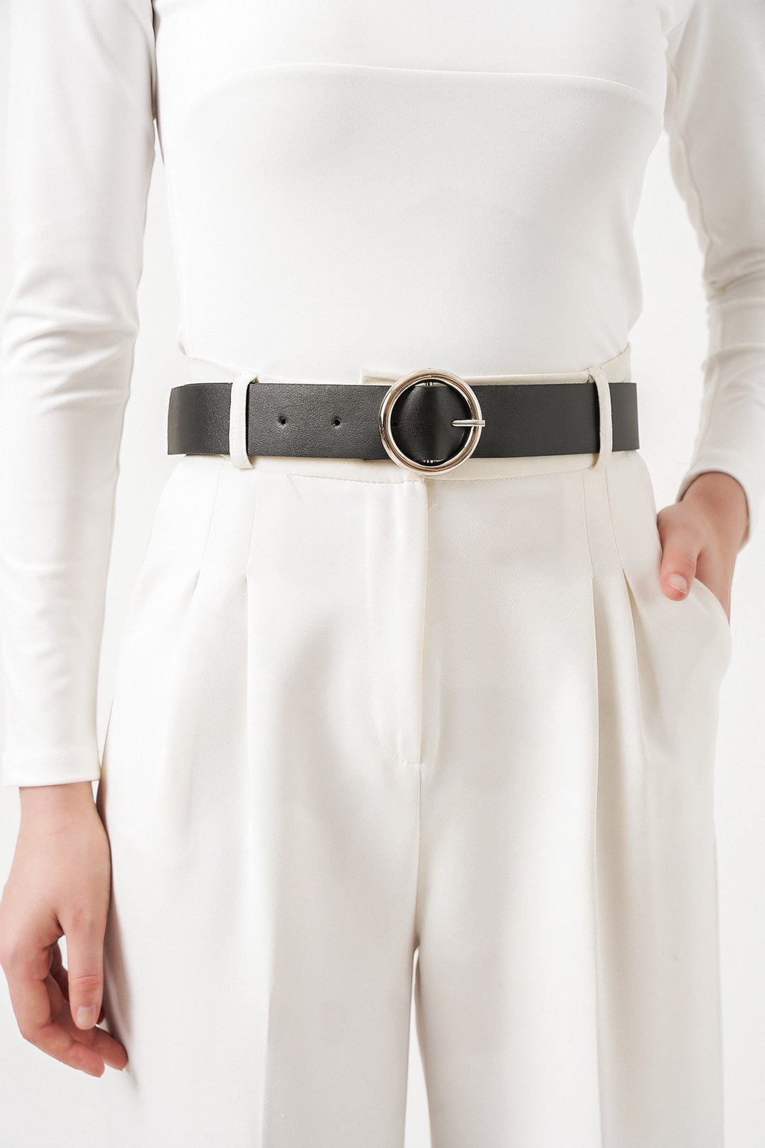 Bigdart Ceinture en simili cuir noire avec boucle pour femme 010124