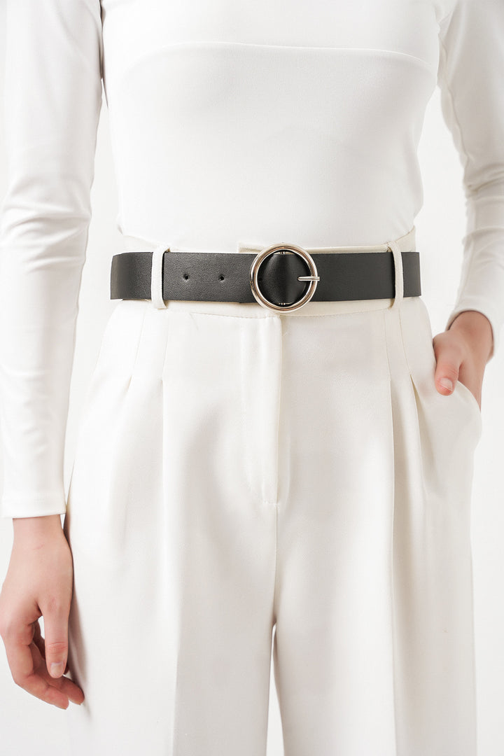 Bigdart Ceinture en simili cuir noire avec boucle pour femme 010124