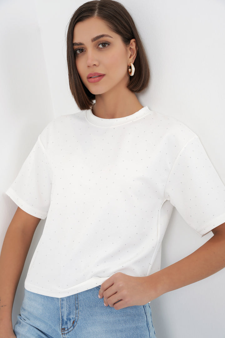 Bigdart T-shirt avec détails en pierre pour femmes 990 - Blanc