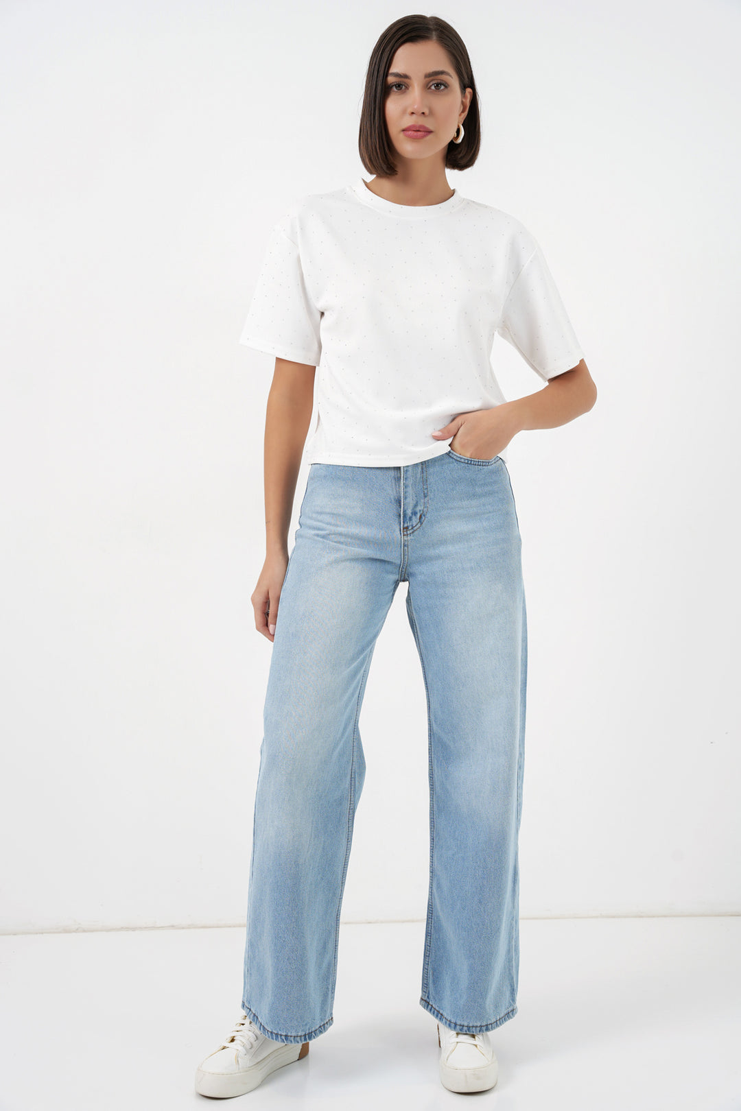 Bigdart T-shirt avec détails en pierre pour femmes 990 - Blanc