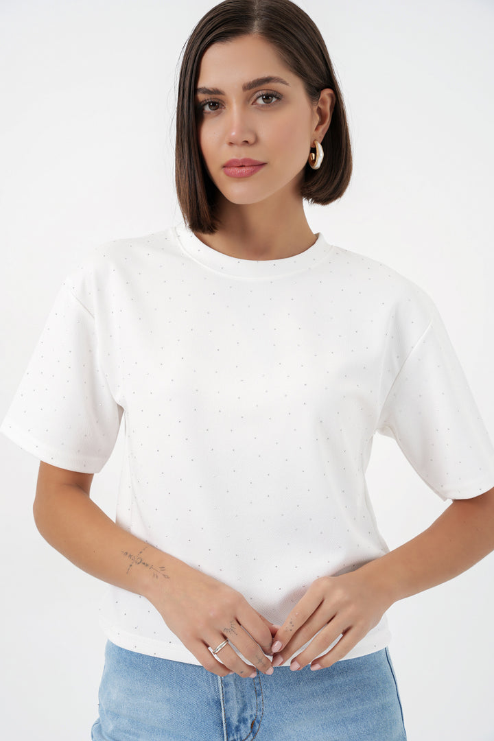Bigdart T-shirt avec détails en pierre pour femmes 990 - Blanc