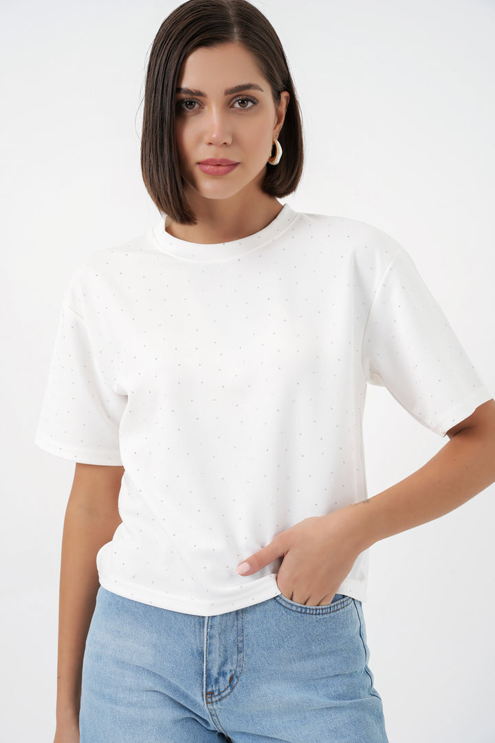 Bigdart T-shirt avec détails en pierre pour femmes 990 - Blanc