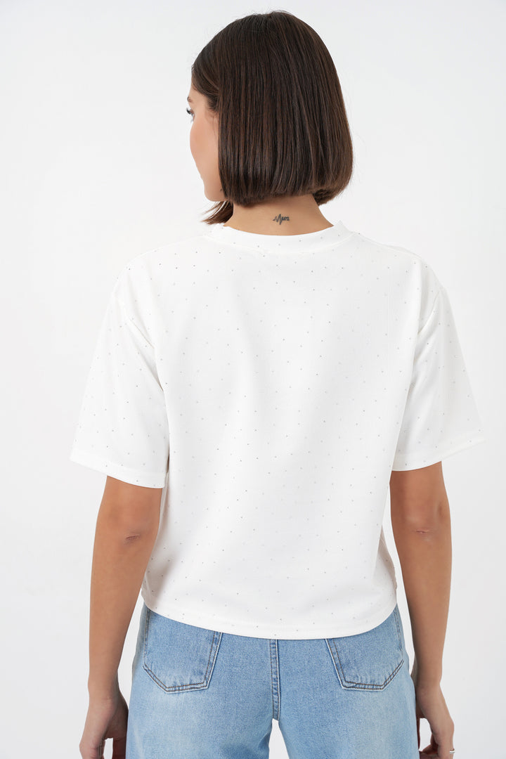 Bigdart T-shirt avec détails en pierre pour femmes 990 - Blanc