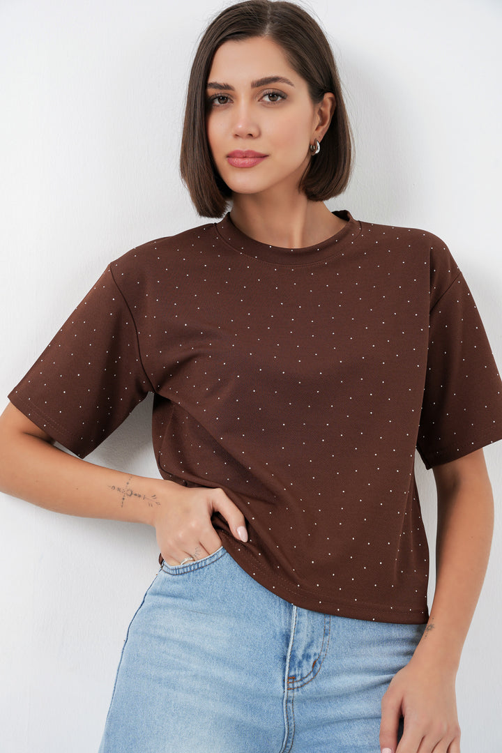 Bigdart T-shirt avec détails en pierre pour femmes 990 - Marron