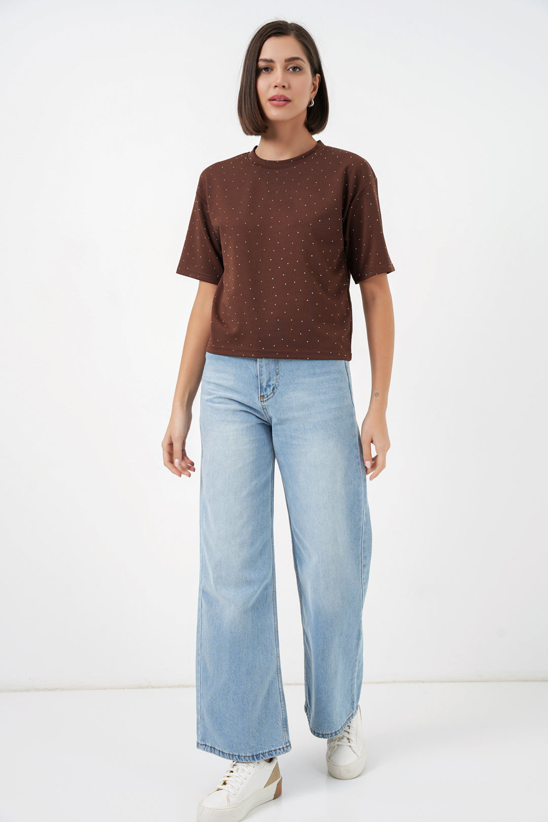 Bigdart T-shirt avec détails en pierre pour femmes 990 - Marron