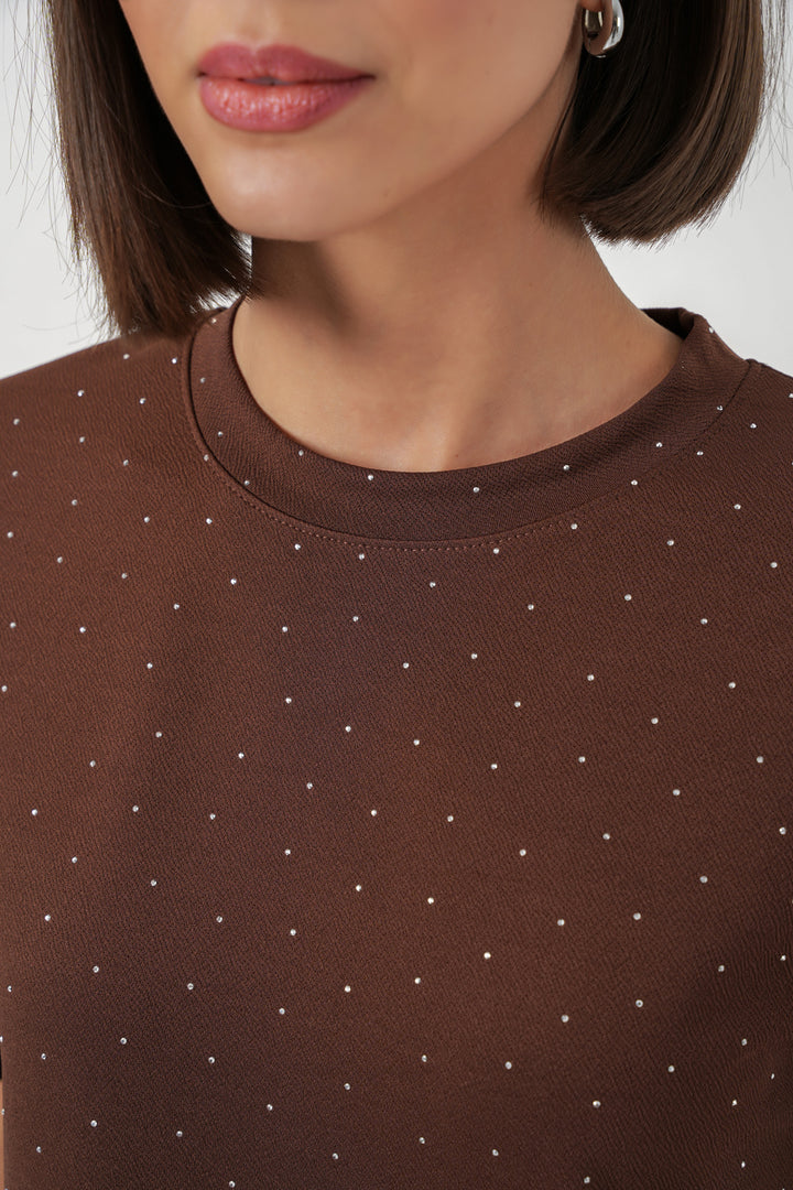 Bigdart T-shirt avec détails en pierre pour femmes 990 - Marron