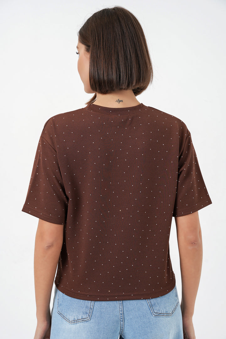 Bigdart T-shirt avec détails en pierre pour femmes 990 - Marron