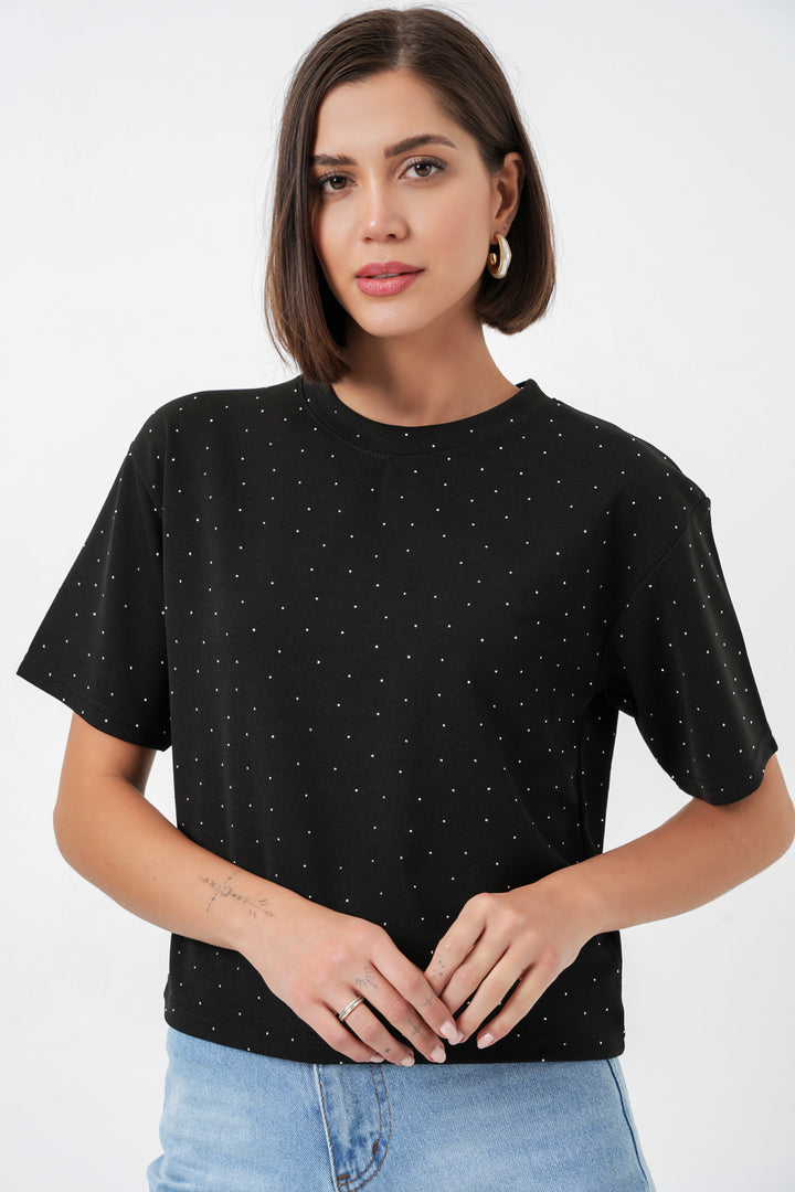 Bigdart T-shirt avec détails en pierre pour femmes 990 - Noir