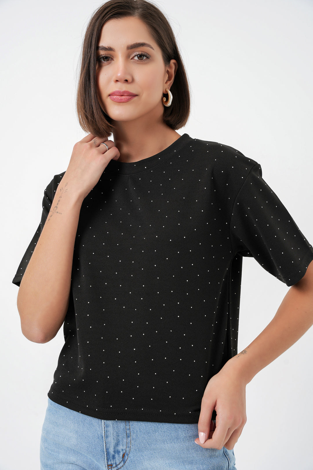 Bigdart T-shirt avec détails en pierre pour femmes 990 - Noir